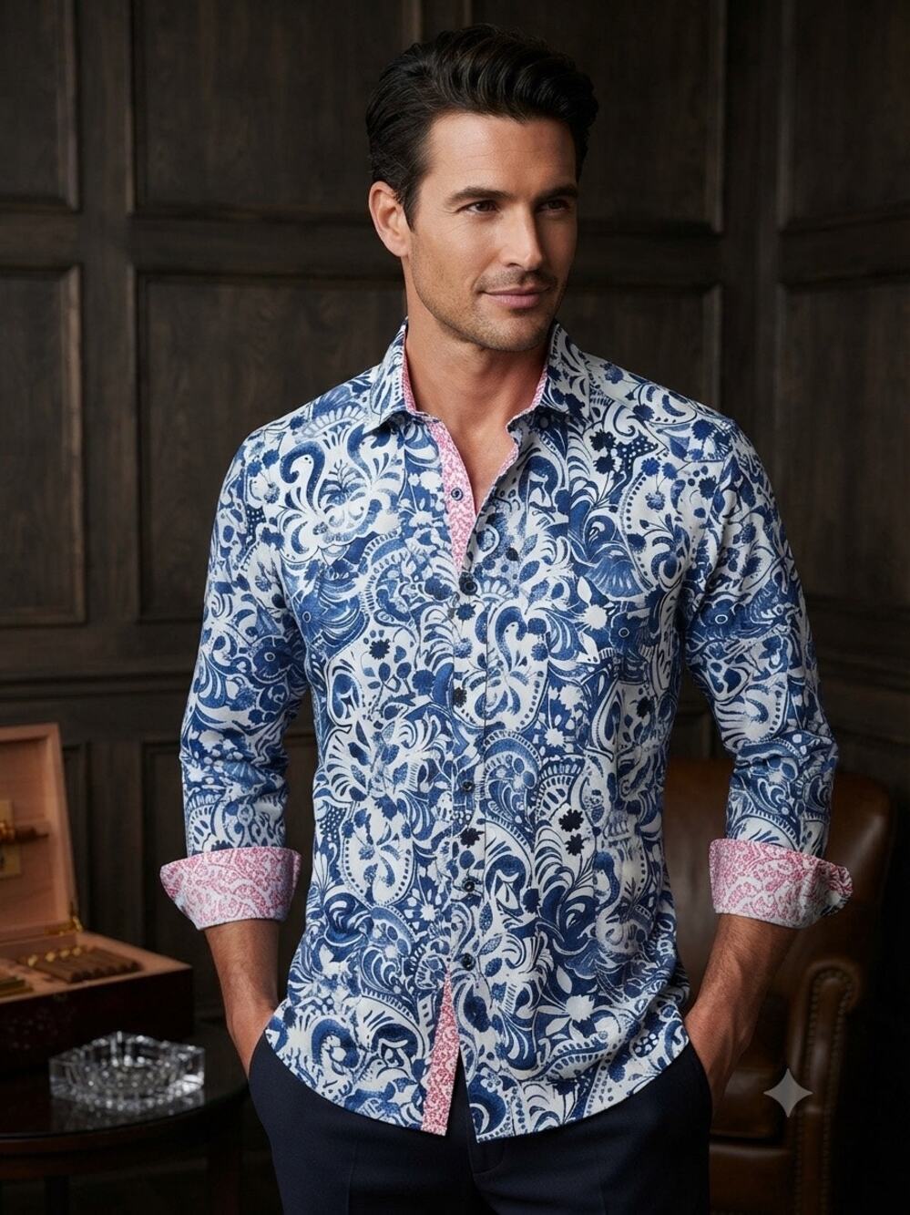 Men’s Cigar paisley button down shirt sz M